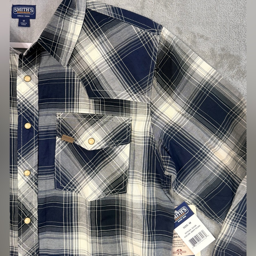 Smith’s‎ Workwear Men’s Plaid Flannel Shirt Medium Snap Long Sleeve Western NWT